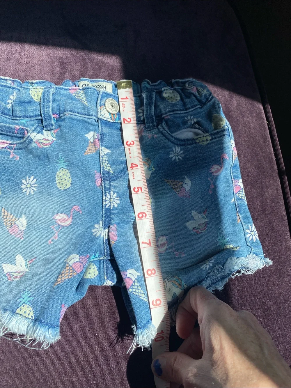 Girls Blue Denim Shorts with Flamingo & Unicorn Print/4T jean
